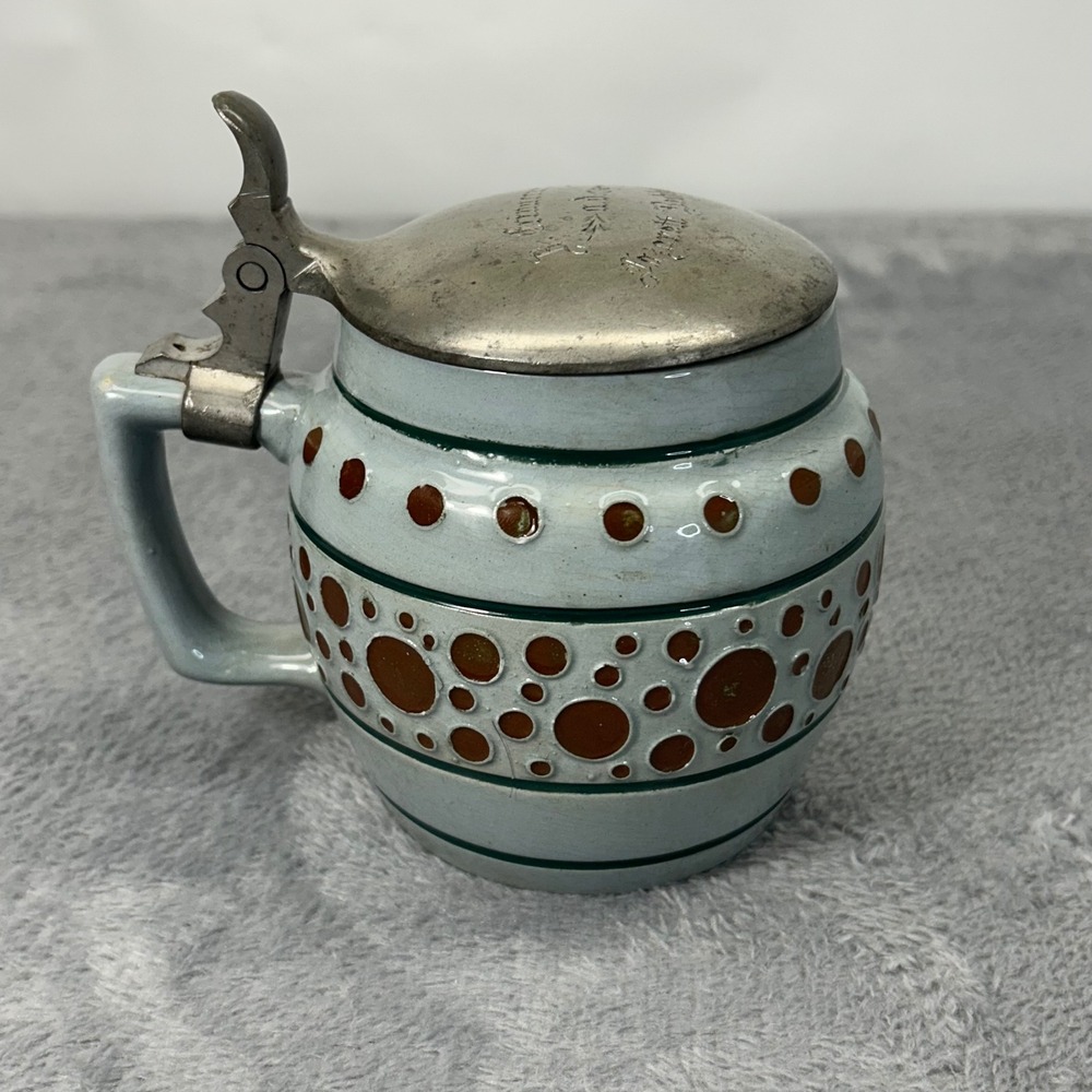 Antique German Beer Stein 0.5L Lazarett Bechhofen Engraved Pewter Lid Stoneware